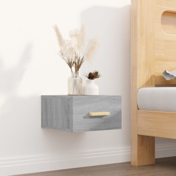 vidaXL Nástenné nočné stolíky 2 ks sivé sonoma 35x35x20 cm – Obrázok 3