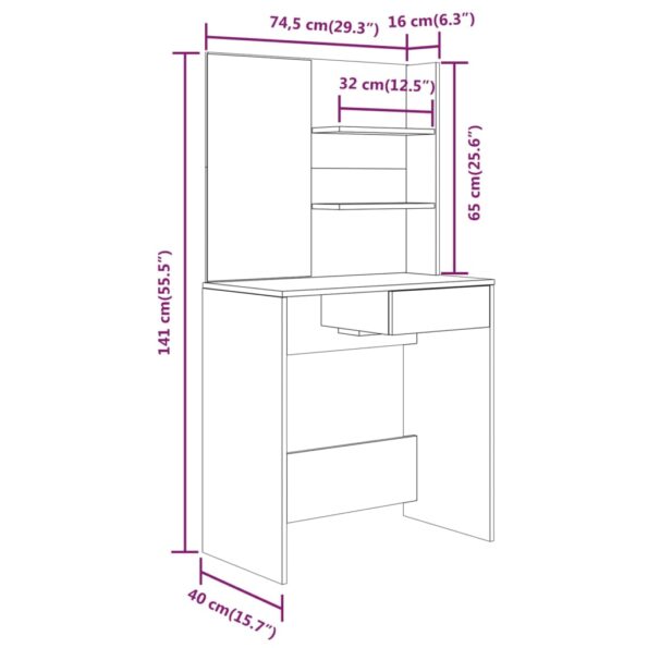 vidaXL Sada toaletného stolíka biela 74,5x40x141 cm – Obrázok 9