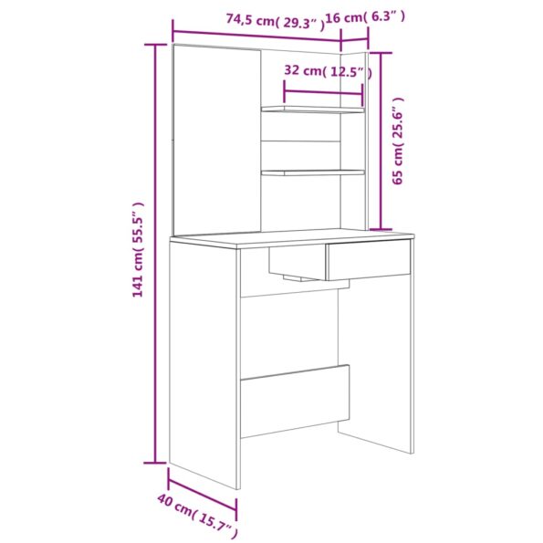 vidaXL Sada toaletného stolíka čierna 74,5x40x141 cm – Obrázok 9