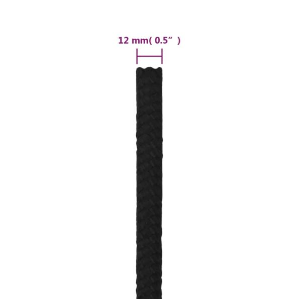vidaXL Pracovné lano čierne 12 mm 250 m polyester – Obrázok 6
