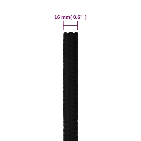 vidaXL Pracovné lano čierne 16 mm 100 m polyester – Obrázok 6