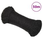 vidaXL Pracovné lano čierne 8 mm 50 m polypropylén