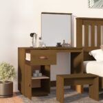 vidaXL Toaletný stolík hnedý 95x50x134 cm masívne borovicové drevo – Obrázok 3