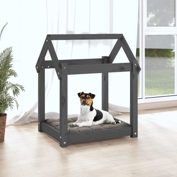vidaXL Posteľ pre psa sivá 61x50x70 cm borovicový masív – Obrázok 3