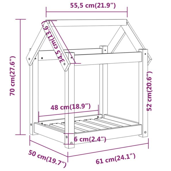 vidaXL Posteľ pre psa sivá 61x50x70 cm borovicový masív – Obrázok 8