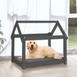vidaXL Posteľ pre psa sivá 81x60x70 cm borovicový masív – Obrázok 3