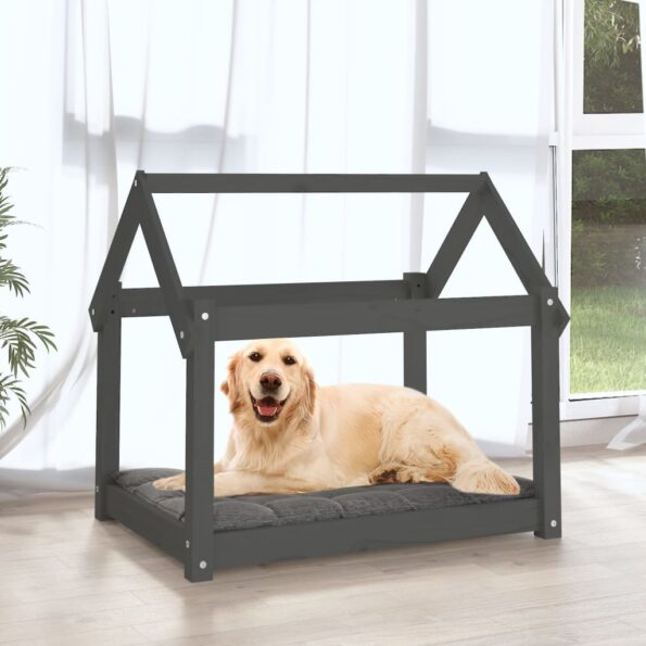 vidaXL Posteľ pre psa sivá 81x60x70 cm borovicový masív – Obrázok 3