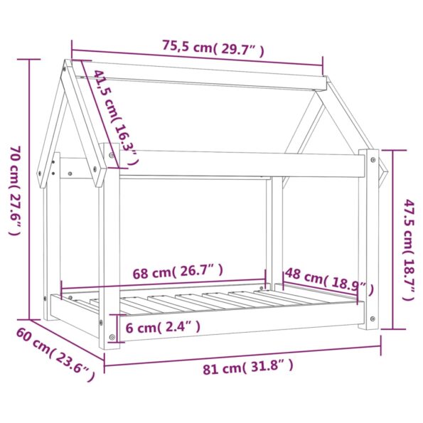 vidaXL Posteľ pre psa sivá 81x60x70 cm borovicový masív – Obrázok 8