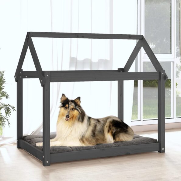 vidaXL Posteľ pre psa sivá 101x70x90 cm borovicový masív – Obrázok 3