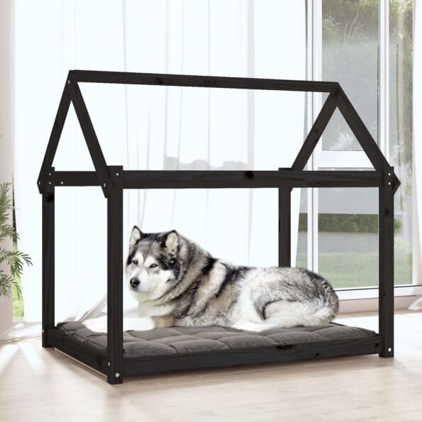 vidaXL Posteľ pre psa čierna 111x80x100 cm borovicový masív – Obrázok 3