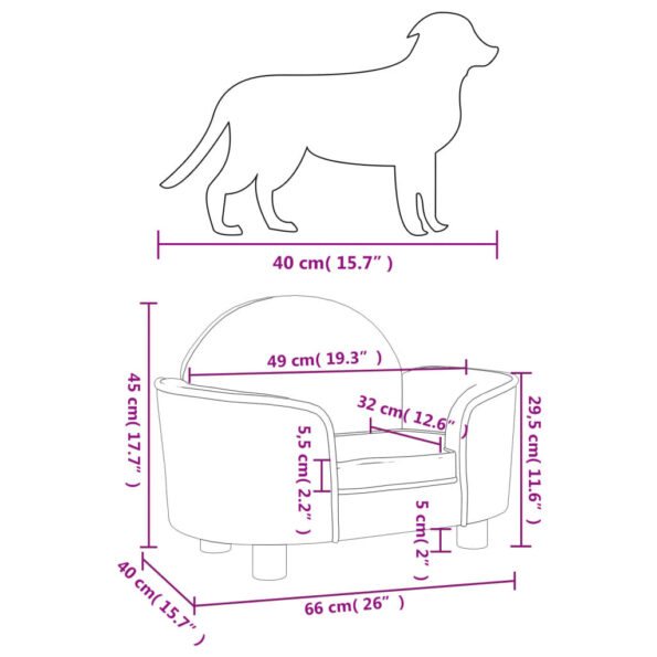 vidaXL Posteľ pre psa tmavosivá 66x40x45 cm zamat – Obrázok 7