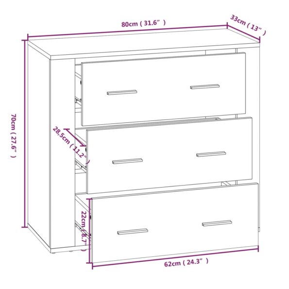 vidaXL Komoda dymový dub 80x33x70 cm spracované drevo – Obrázok 10