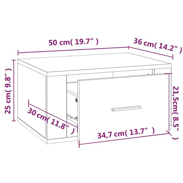 vidaXL Nástenný nočný stolík dymový dub 50x36x25 cm – Obrázok 10