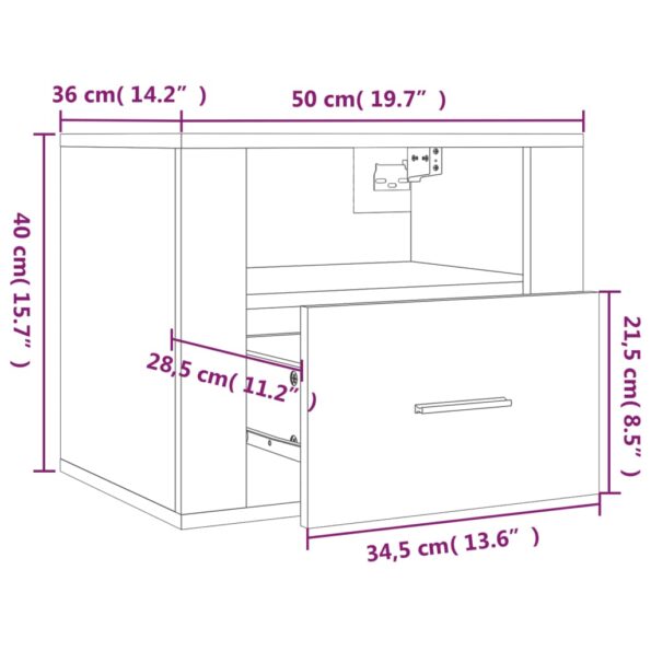 vidaXL Nástenný nočný stolík dymový dub 50x36x40 cm – Obrázok 10