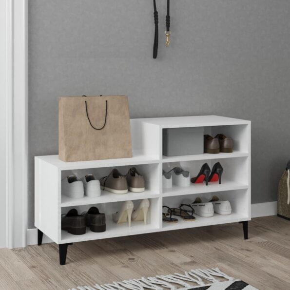 vidaXL Botník lesklý biely 102x36x60 cm spracované drevo – Obrázok 6
