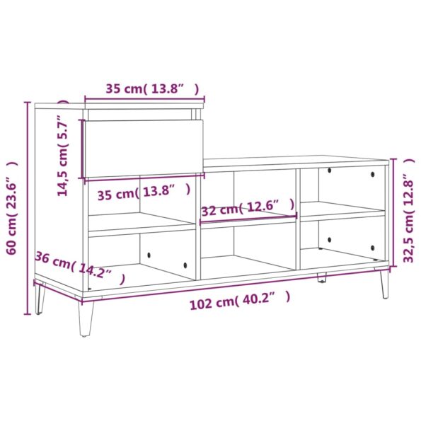 vidaXL Botník dymový dub 102x36x60 cm spracované drevo – Obrázok 11