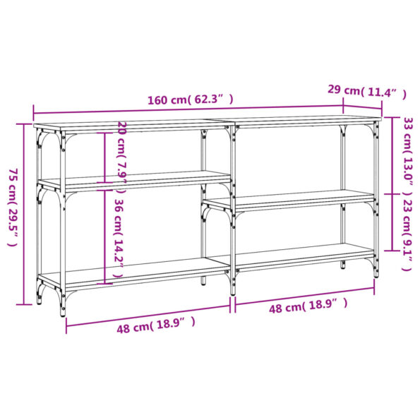 vidaXL Konzolový stolík dymový dub 160x29x75 cm kompozitné drevo – Obrázok 9