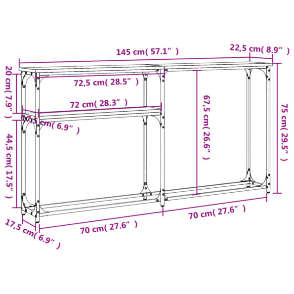 vidaXL Konzolový stolík dymový dub 145x22,5x75 cm kompozitné drevo – Obrázok 9