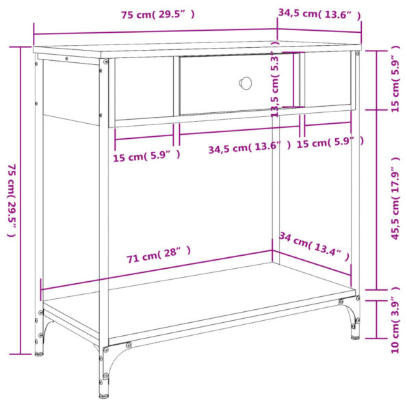 vidaXL Konzolový stolík dymový dub 75 x 34,5 x 75 cm kompozitné drevo – Obrázok 11