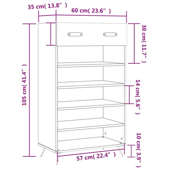 vidaXL Botník biely 60x35x105 cm kompozitné drevo – Obrázok 12