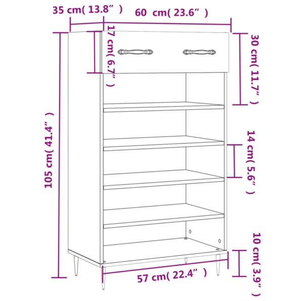 vidaXL Botník čierny 60x35x105 cm kompozitné drevo – Obrázok 12