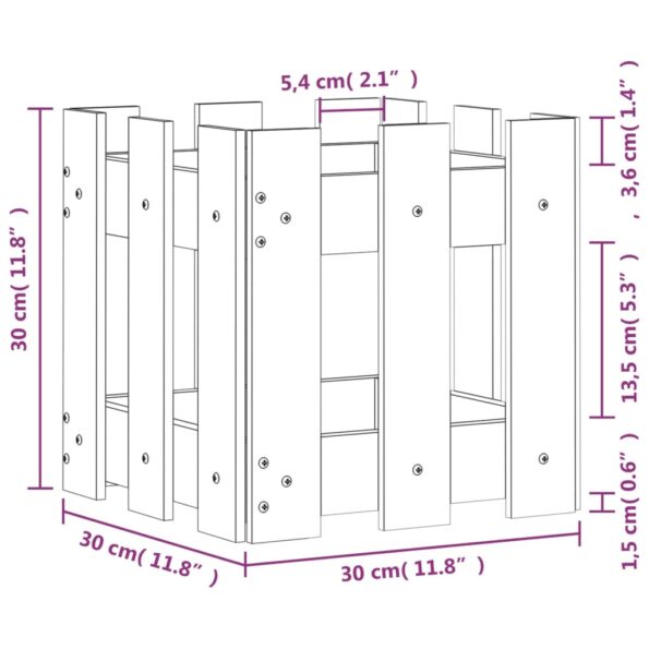 vidaXL Záhradný kvetináč s dizajnom plotu biely 30x30x30 cm borovica – Obrázok 9