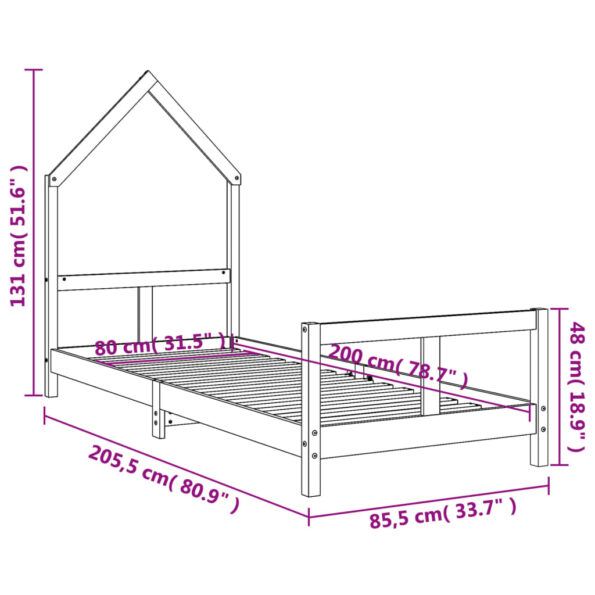 vidaXL Rám detskej postele biely 80x200 cm masívna borovica – Obrázok 9