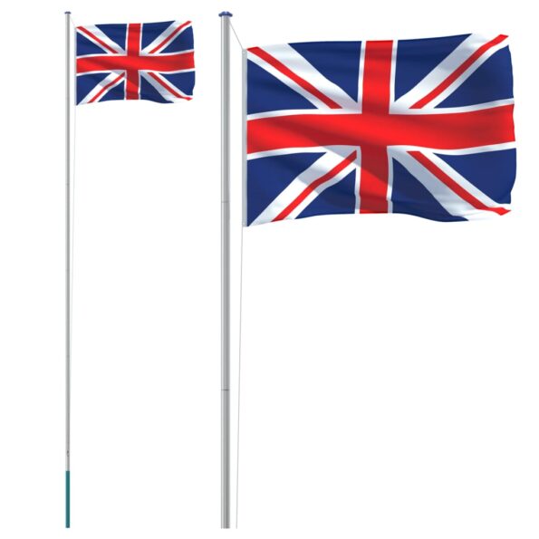 vidaXL Vlajka Veľkej Británie a tyč 6,08 m hliník – Obrázok 2