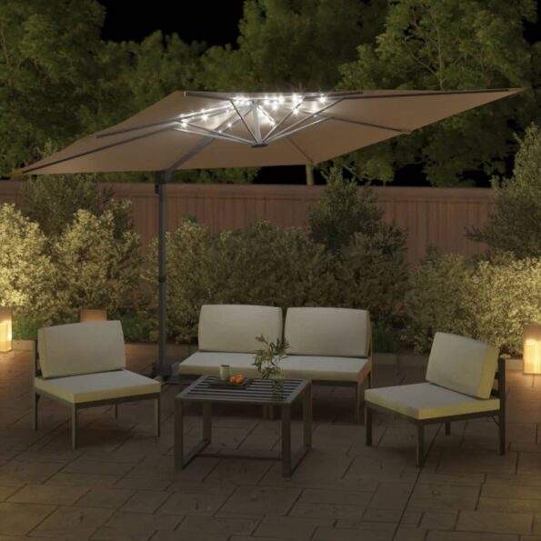 vidaXL LED konzolový slnečník sivohnedý 400x300 cm – Obrázok 3