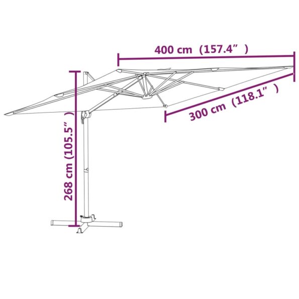 vidaXL LED konzolový slnečník sivohnedý 400x300 cm – Obrázok 12