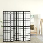 vidaXL Skladací paraván so 4 panelmi japonský štýl 160x170 cm čierny