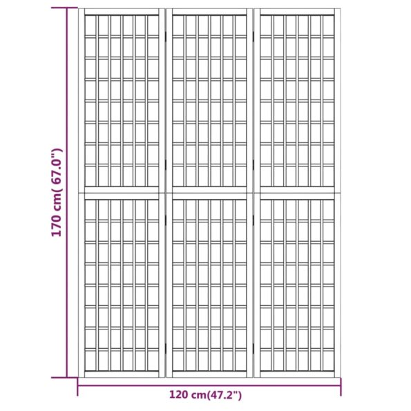 vidaXL Skladací paraván s 3 panelmi, japonský štýl 120x170 cm biely – Obrázok 7