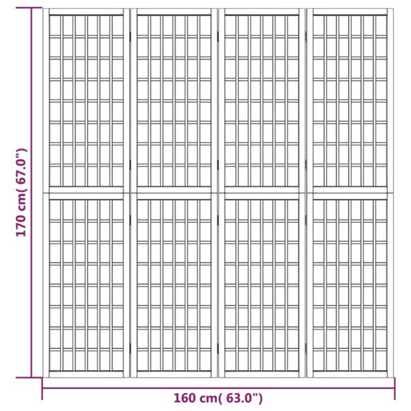 vidaXL Skladací paraván s 4 panelmi, japonský štýl 160x170 cm biely – Obrázok 7