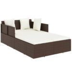 vidaXL Lehátko s vankúšom hnedé 182x118x63 polyratan – Obrázok 2