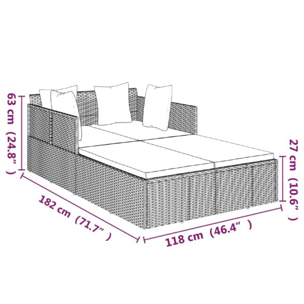 vidaXL Lehátko s vankúšom hnedé 182x118x63 polyratan – Obrázok 8
