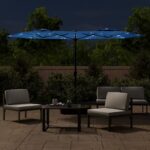 vidaXL Záhradný slnečník, dvojitá strieška+LED, azúrový 316x145 cm – Obrázok 3