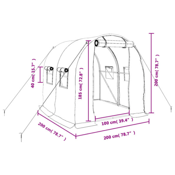 vidaXL Fóliovník s oceľovým rámom zelený 4 m² 2x2x2 m – Obrázok 12