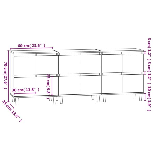 vidaXL Komody 3 ks čierne 60x35x70 cm kompozitné drevo – Obrázok 11