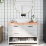 vidaXL Kúpeľňová doska bledohnedá 120x60x(2-6) cm ošetrený masív