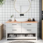 vidaXL Kúpeľňová doska bledohnedá 140x50x(2-4) cm ošetrený masív