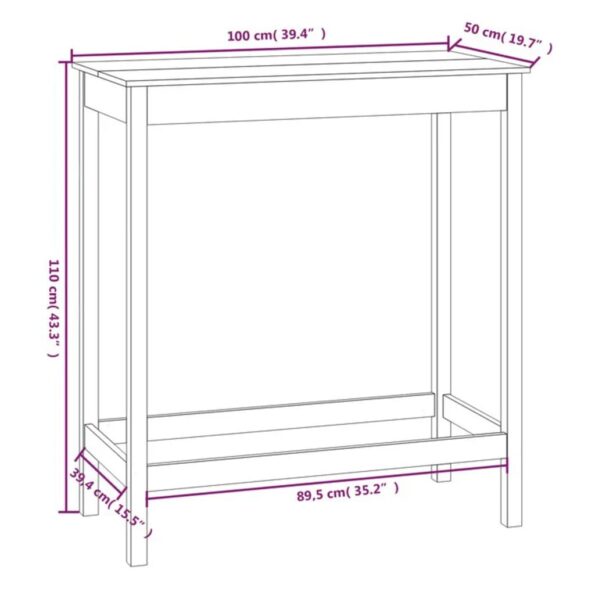 vidaXL Barový stolík 100x50x110 cm borovicový masív – Obrázok 8