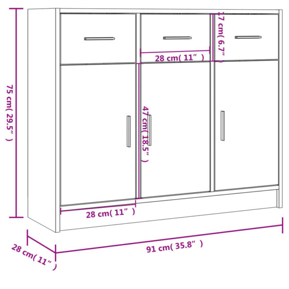 vidaXL Komoda dymový dub 91x28x75 cm kompozitné drevo – Obrázok 10