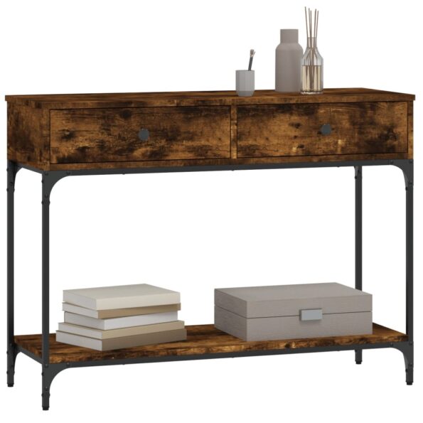 vidaXL Konzolový stolík dymový dub 100x34,5x75 cm kompozitné drevo – Obrázok 3
