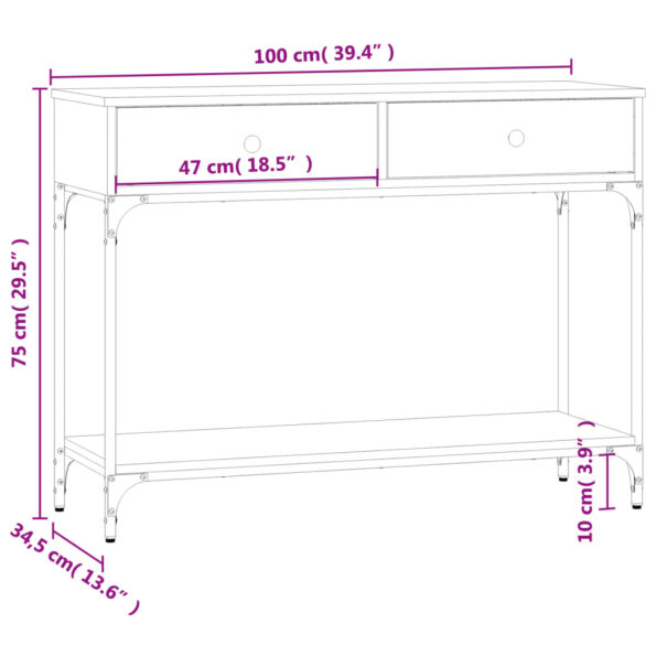 vidaXL Konzolový stolík dymový dub 100x34,5x75 cm kompozitné drevo – Obrázok 11
