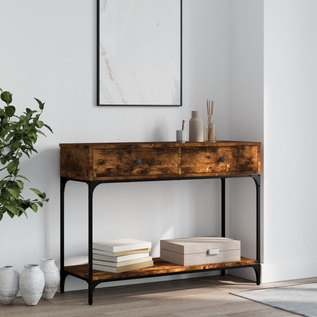 VXL8720845915780_m_en_hd_1.jpg vidaXL Konzolový stolík dymový dub 100x34,5x75 cm kompozitné drevo – Obrázok 1