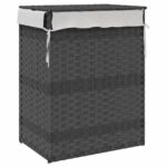 vidaXL Kôš na bielizeň s vekom sivý 46x33x60 cm polyratan – Obrázok 6