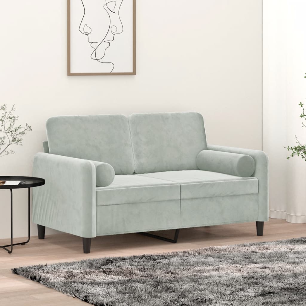 VXL8721012058385_m_en_hd_1.jpg vidaXL 2-miestna pohovka s vankúšmi svetlosivá 120 cm zamat – Obrázok 1