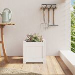 vidaXL Záhradný kvetináč biely 31x31x31 cm masívna borovica – Obrázok 3