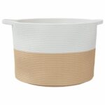 vidaXL Kôš na bielizeň béžovo-biely Ø55x36 cm bavlna – Obrázok 4