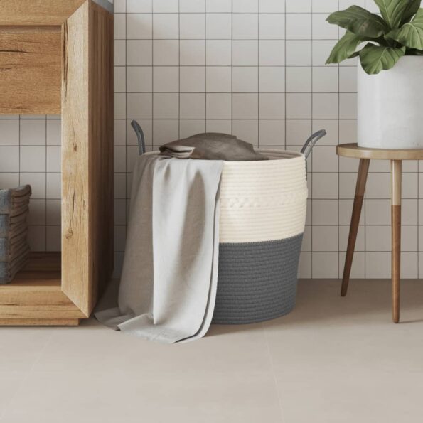vidaXL Úložný kôš sivobiely Ø43x38 cm bavlna – Obrázok 3